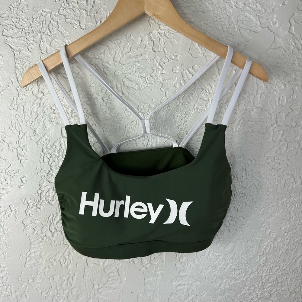 Hurley Olive Green and White Strappy Bikini Top